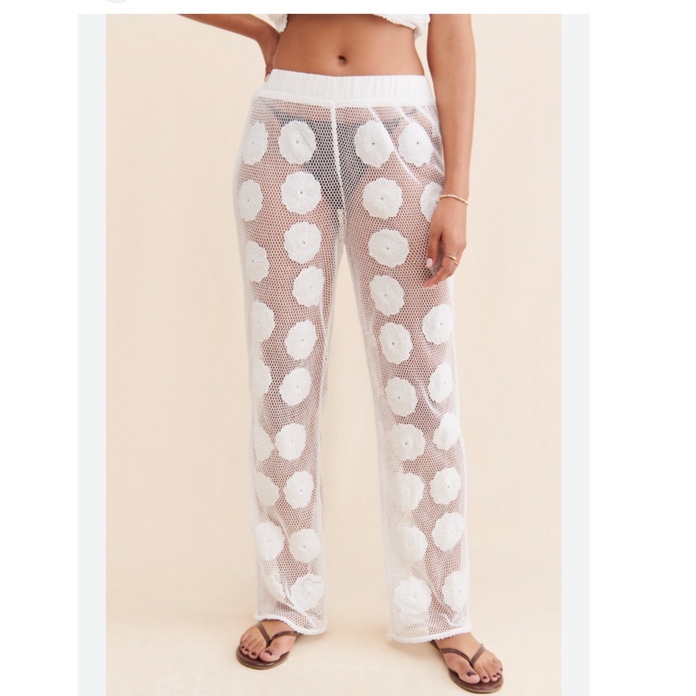 Show Me Your Mumu Washed Ashore Wildflower Mesh Pants White Floral Crochet M